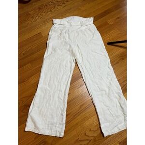 Just Living Linen Blend Pants Fold Over Wide Leg Lagenlook Boho Beach Womens L